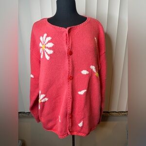 Rey Wear Hand knitted Women's Pink White Floral Sweater Size 2X